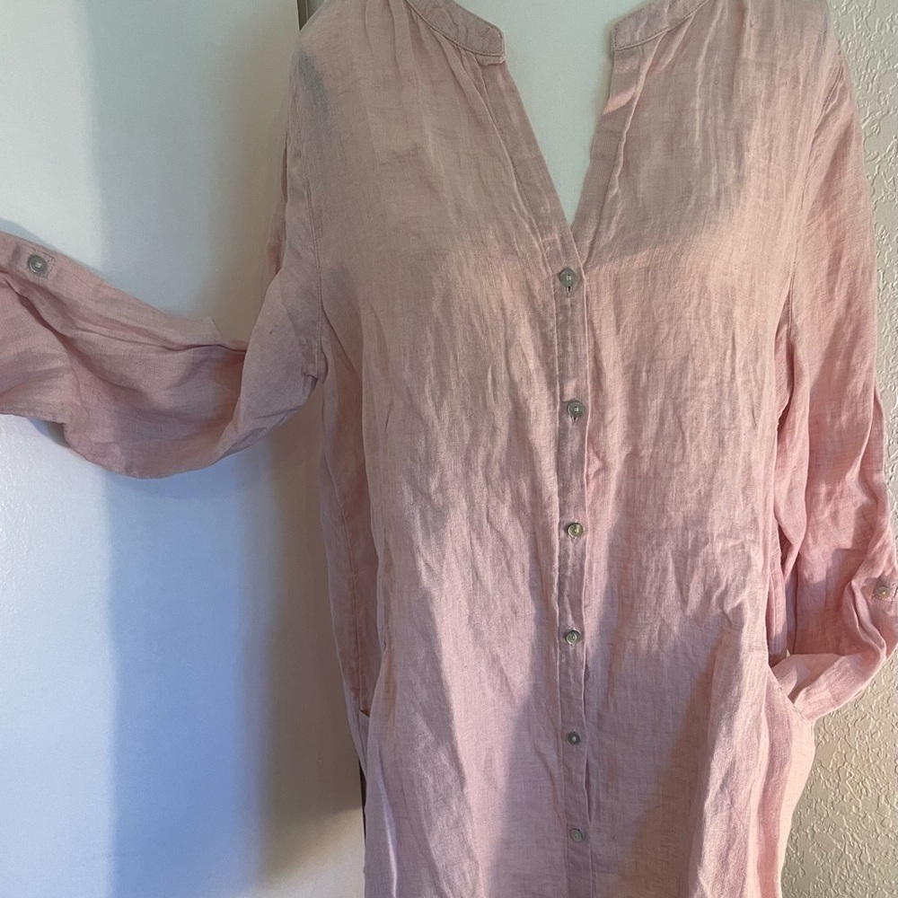 Sigrid Olsen 100% Linen Light Pink Button-Down Shirt XL